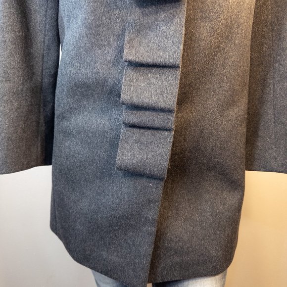 J Crew Womens Size P2 Grey 100% Brushed Wool Winter Coat Ruffle Script Jacket - Picture 6 of 9